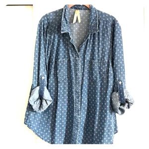 Liverpool Chambray Textured Button Down Top